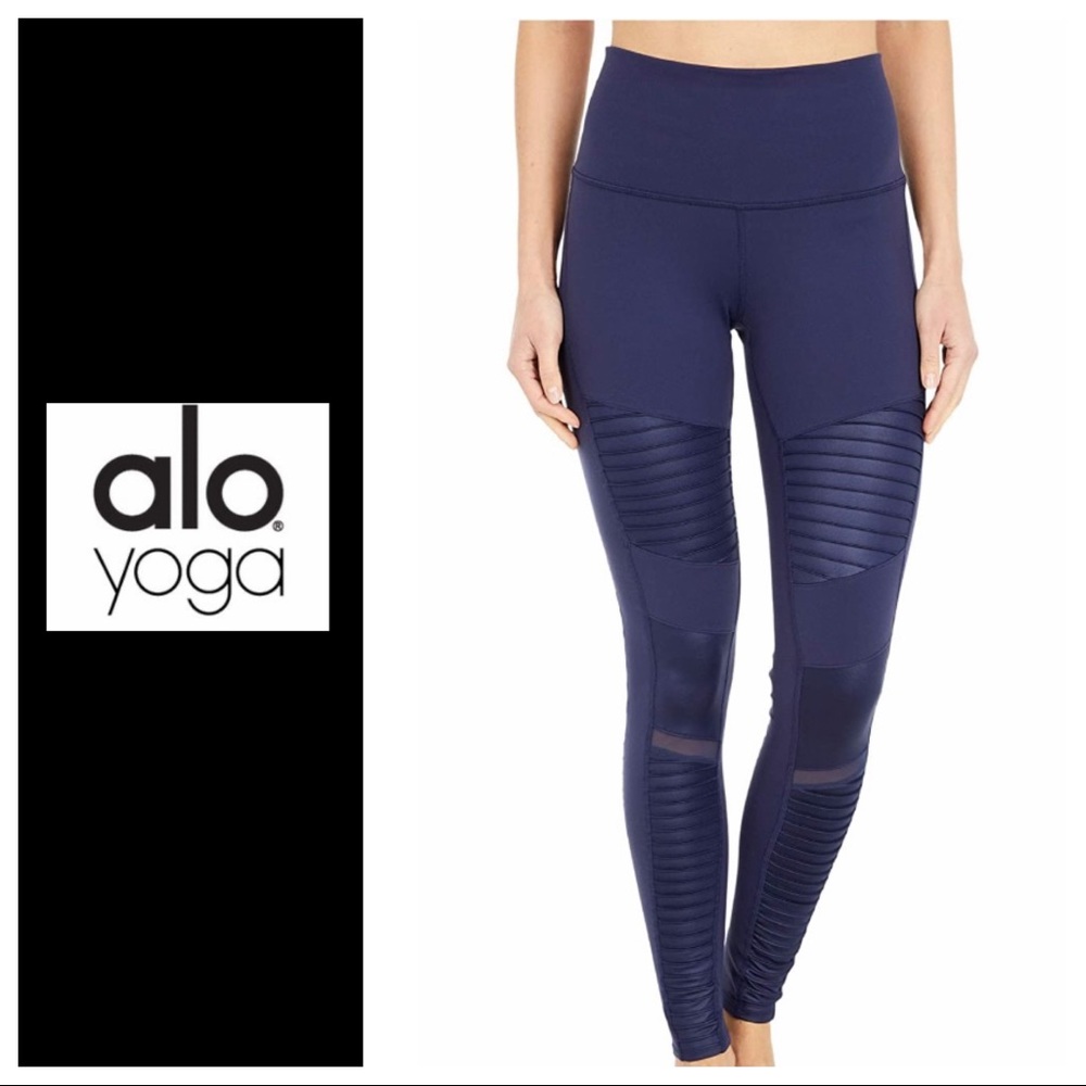 ALO Yoga Moto Blue Leggings